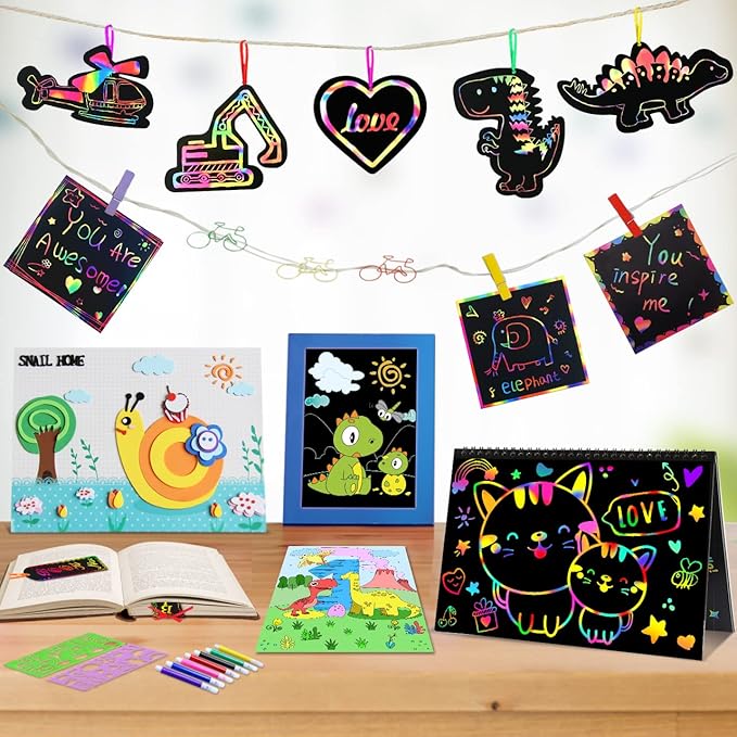 ZMLM Easter Art Craft Gift for Kids Age 3-12: Rainbow Scratch Magic Paper Combo DIY Coloring Drawing Art Set - Party Craft Kit Supply Toddler Preschool Activity Toy Kid Valentine's Day Birthday Gift