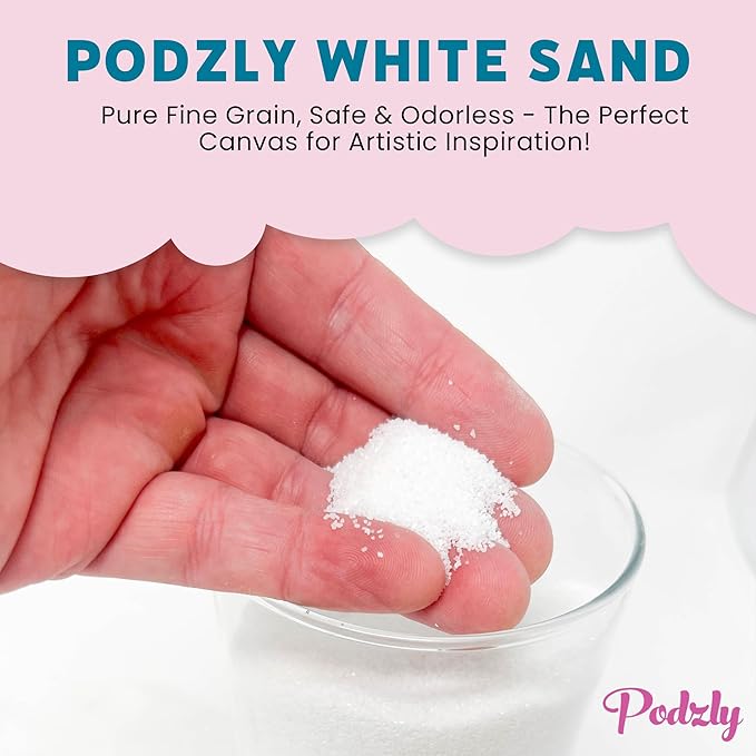 Podzly 5 Pound Decorative Bulk Craft Sand - White Sand. Ideal for Weddings, Creative Crafts, Classroom Activities and Decorative Projects. Fine, Sand Bulk for Your Crafting Needs!