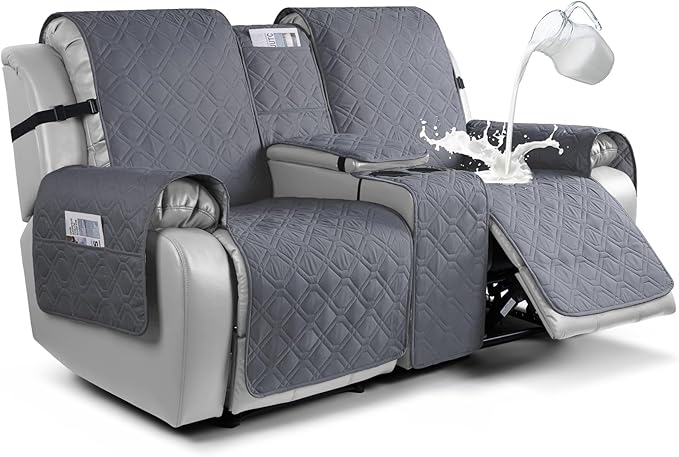 VANSOFY Loveseat Recliner Cover with Console 100% Waterproof Sofa Slipcovers Non-Slip Reclining Couch Cover Split Sofa Covers Furniture Protector for Pets, Dogs(Dark Gray)