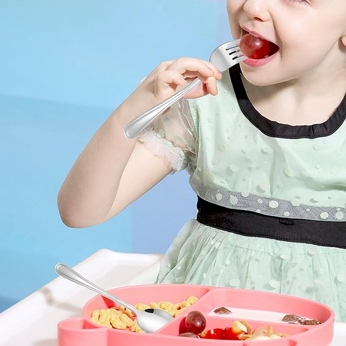 LIANYU 10-Piece Children Silverware Set, Kids Forks and Spoons Silverware Set, Stainless Steel Toddler Utensils Flatware, Child Cutlery for Home Preschools, Dishwasher Safe