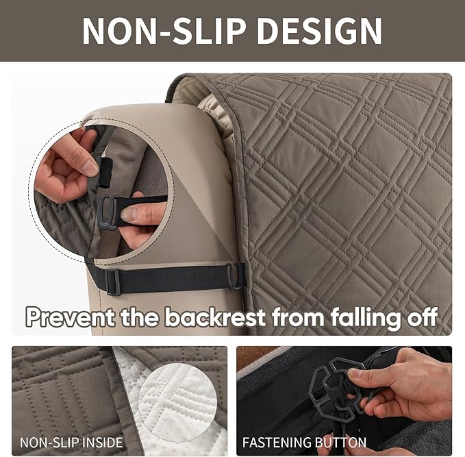 Easehomey Waterproof Loveseat Recliner Cover,Non Slip Reclining Couch Covers for 2 Seat,Dog Chair Cover Furniture Protector Washable Chair Cover with Pocket for Kids,Pets,Dogs(Taupe,2Seat)