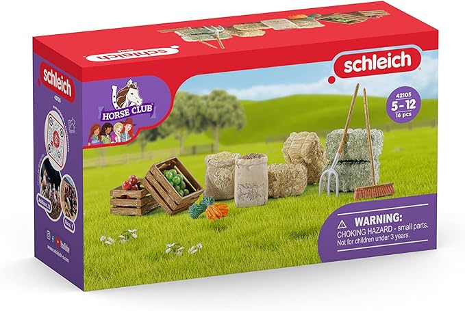 Schleich Horse Club 14pc. Toy Feed and Accessory Set for Horses and Animals - Detailed Hay, Straw, and Carrot Horse Feed, for Education and Imaginative Play for Girls and Boys, Gift for Kids Ages 5+