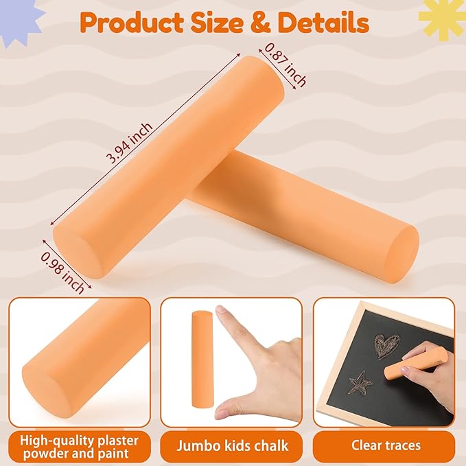 Fulmoon 40 Pcs Jumbo Sidewalk Chalk for Kids Outdoor Art Non Toxic Large Washable Street Chalk for Adults Drawing Painting Graffiti Classroom(Orange,Round Style)