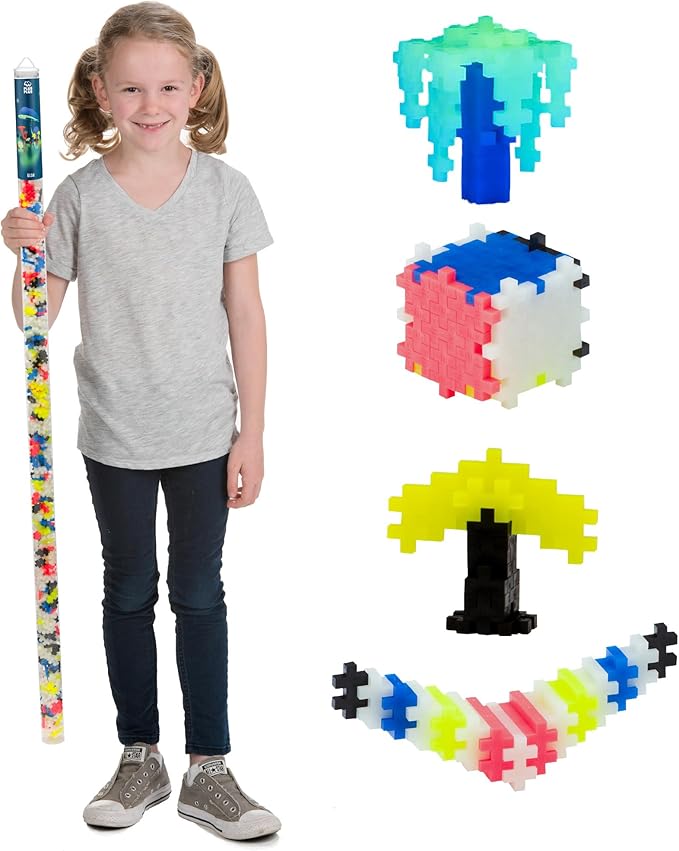 Plus Plus 500 Piece Interlocking Building Block 3D Puzzle Kit, Kids Stem Connecting Toys - Glowing Color Mix