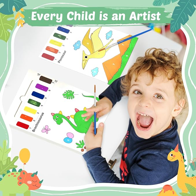 Water Coloring Books for Toddlers - Easter Basket Stuffers Watercolor Paint Book Drawing Art Paper for Kids Mess Free Craft Supplies kit Toy for Age 3 4 5 6 Valentines Birthday Gift(Dinosaurs)