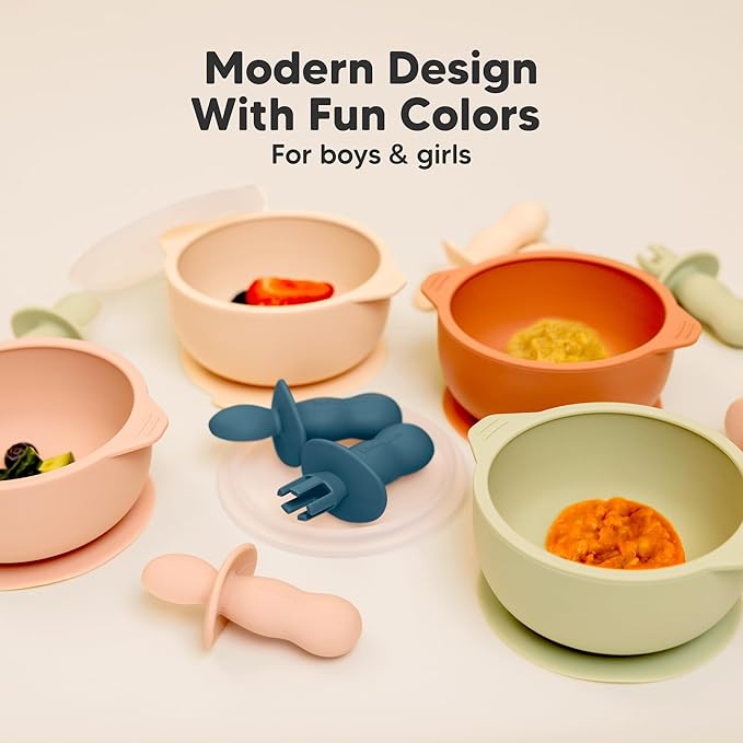 KeaBabies 4-Pack Silicone Baby Spoons and Forks Set - Baby Spoon Self Feeding, BLW Baby Utensils 6-12 Months,Baby Led Weaning Feeding Spoon,Teething Infant Baby First Food Training Pre Spoon (Valiant)