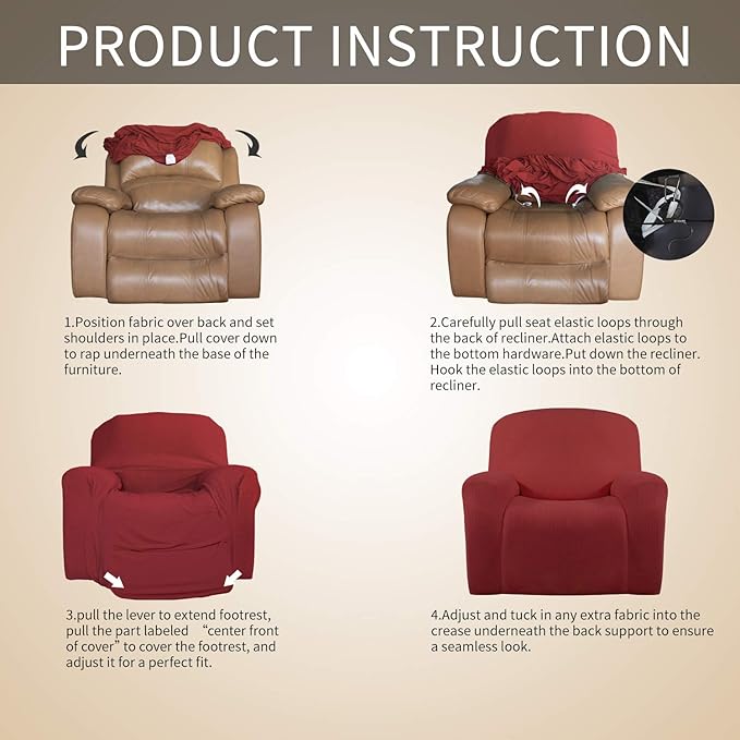 Easy-Going Oversized Recliner Stretch Sofa Slipcover Cover 1 Piece Furniture Protector Couch Soft with Elastic Bottom Kids,Polyester Spandex Jacquard Small Checks(Oversize Recliner,Christmas Red)