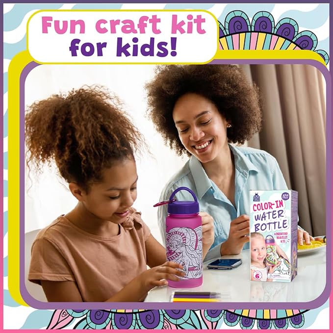 PURPLE LADYBUG Decorate Your Own Water Bottle for Girls Craft Set - Gifts for 6 Year Old Girl, 10 9 8 7 Year Old Girl Gifts, Fun Coloring Crafts for Girls Ages 6-8, School Water Bottles for Kids