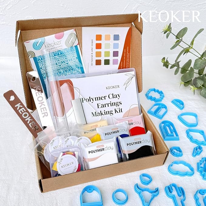 Keoker Polymer Clay Jewelry Making Kit, 103 PCS Clay Earring Making Kit for Teens and Adults, Fashion Designer Kits, Polymer Clay Earrings Kit Crafts, Great Gifts