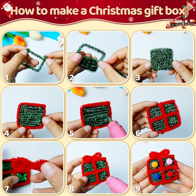 Praisebank Pipe Cleaners for Crafts (180pcs in 10 Christmas Colors), 12 inch Long Pipe Cleaners, Christmas Pipe Cleaners.