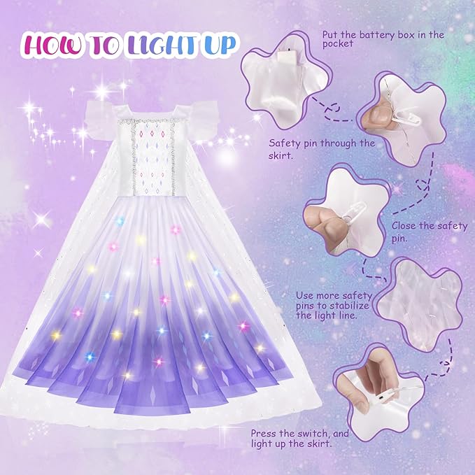 Princess Dresses for Girls, Light Up Princess Dress Up Cloths for Girls, Frozen Costumes for Girls Christmas