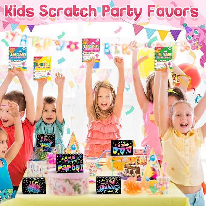 Party Favors for Kids: 16 Pack Rainbow Scratch Art Notebook Classroom School Supplies Bulk for Girls Boys Goodie Bags Stuffers, Return Gifts for Birthday Party Valentines Gift Kid Crafts