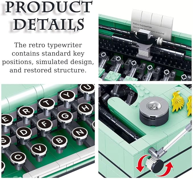 ENHANA Ideas Retro Typewriter Building Blocks Toys Model,STEM Building Idea Set,Best Nostalgic Gift for 6+ Year Old Kids or Adults,820PCS