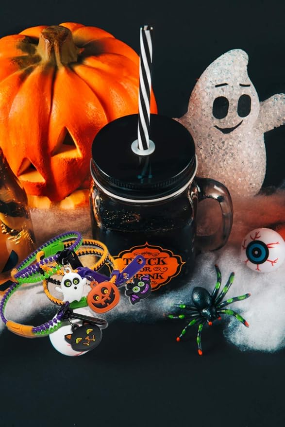 UpBrands Halloween Party Favor For Kids Zipper Bracelets Bulk Set, Kit for Birthday, Goodie Bags & Pinata Filler, Halloween Basket Stuffers, Fidget Toys, Sensory Friendship Jewelry (24 Pack)