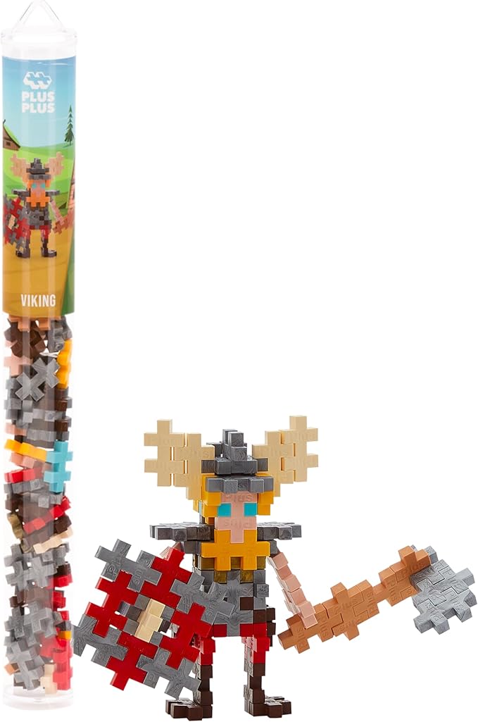 PLUS PLUS 3D Figure Building Block Set, Fun Stem Toys for Kids, 70 Interlocking Pieces - Viking Mini Maker Tube