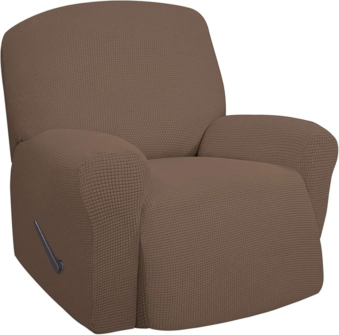 Easy-Going Oversized Recliner Stretch Sofa Slipcover Sofa Cover 1 Piece Furniture Protector Couch Soft with Elastic Bottom Kids,Polyester Spandex Jacquard Fabric Small Checks(Oversize Recliner,Brown)