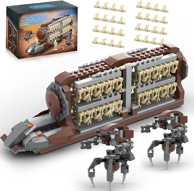 Battle Army Clone Platoon Attack Craft Building Set, 537 Pieces with 32 Battle Soldiers and 2 Droideka, Troop Carrier Building Toys Gift for Star Fans and Kids