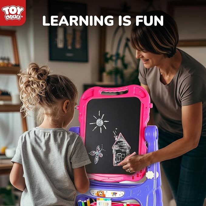 STEAM Life Easel for Kids Art Easel for Toddler Easel - 4in1 Double-Sided Large Magnetic Board Kids Chalkboard Easel Drawing White Board for Kids Magnetic Letters Numbers Christmas Gift for Kids Girls