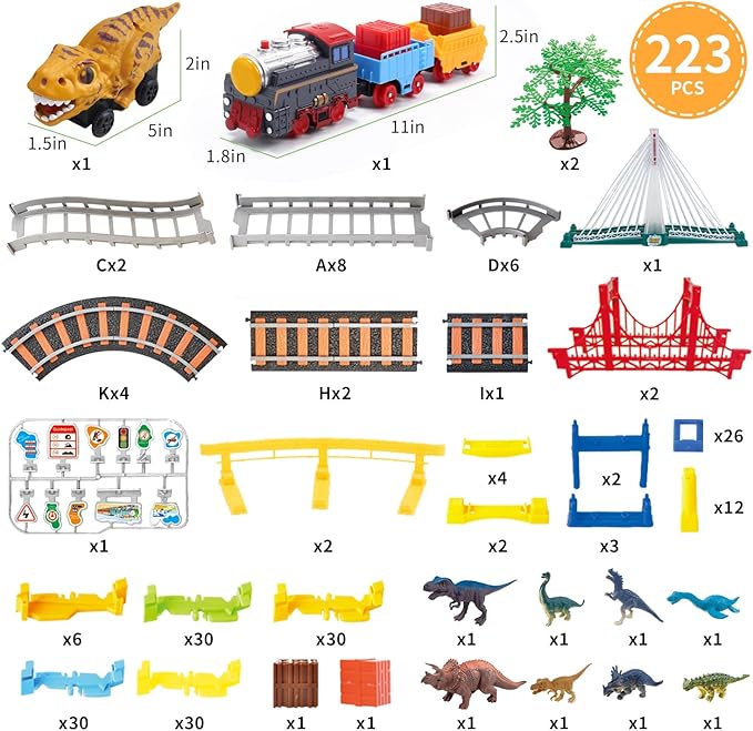 Toddler Train Set Toy, Electric Train Track & Dinosaur Track Toy for 3 4 5 Years Old Kids, Boys and Girls