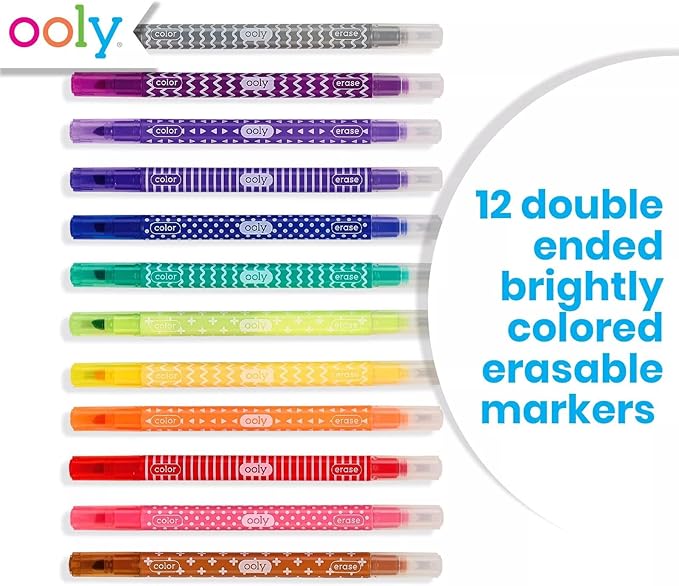 Ooly Make No Mistake Erasable Markers & Standing Sketchbook, Mess Free Marker Pack You Can Erase, Drawing and Coloring Pens for Kids, Colorful School Supplies, Set of 12 & Sketchbook Bundle