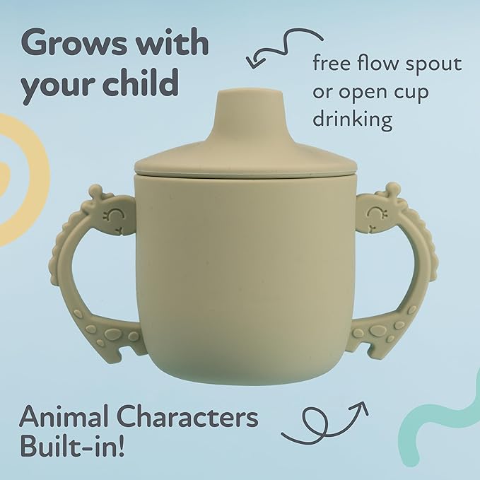 Nuby Animal Friends Silicone Sippy Cup - Toddler Cup with Two Handles - 6+ Months - Green Giraffe