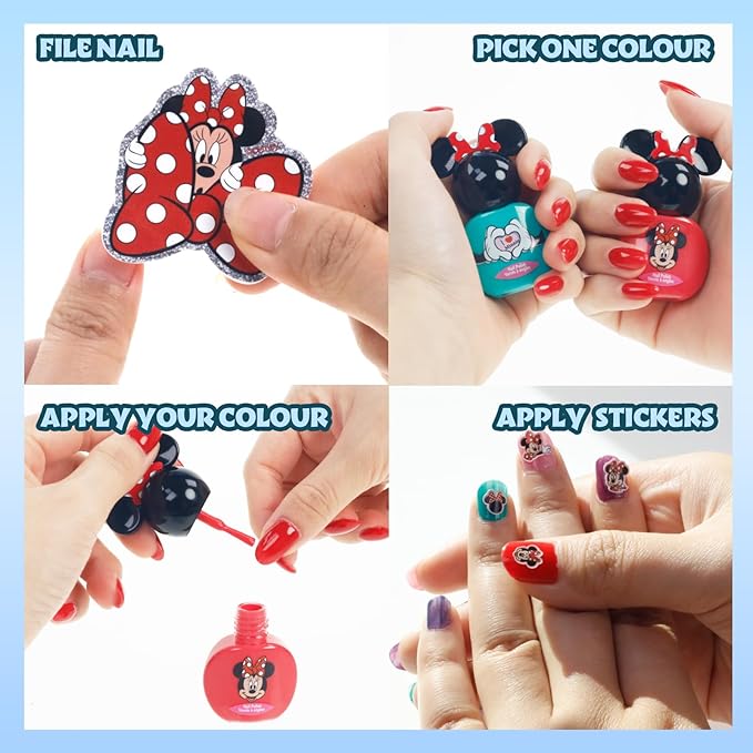 Townley Girl Disney Minnie Mouse Sparkly Cosmetic Makeup Set for Girls with Lip Balm Nail Polish Nail Stickers-35 Pcs|Perfect for Parties Sleepovers Makeovers|Birthday Gift for Girls above 3 Yrs, Kid