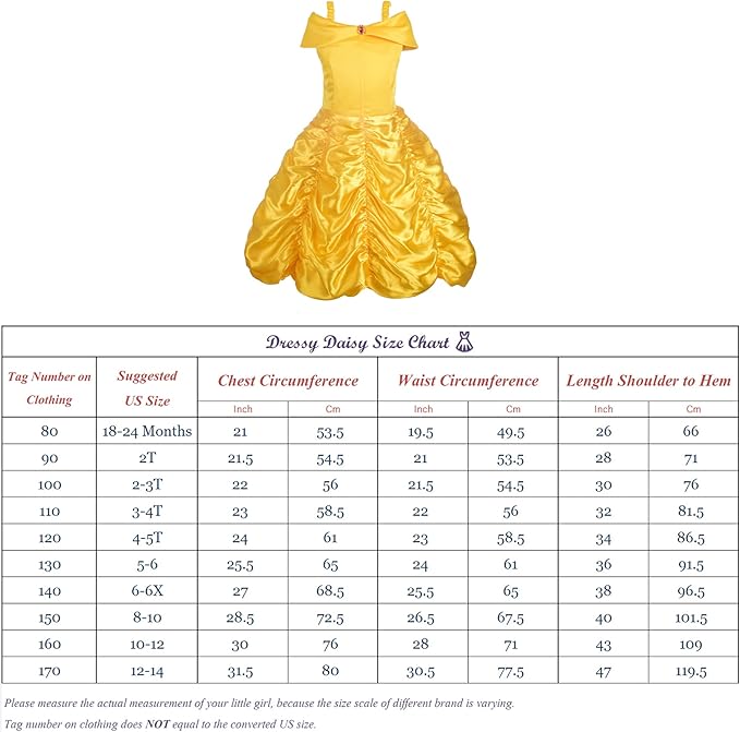 Dressy Daisy Girls' Princess Yellow Gold Ball Gown Birthday Party Fancy Dress Up Halloween Costume Size 3T-12