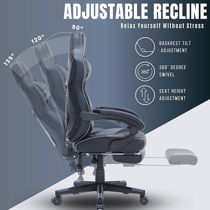 Gaming Chair High Back Ergonomic Racing Computer Desk with Comfortable Lumbar Support and Headrest Girl Gamer Height Adjustable
