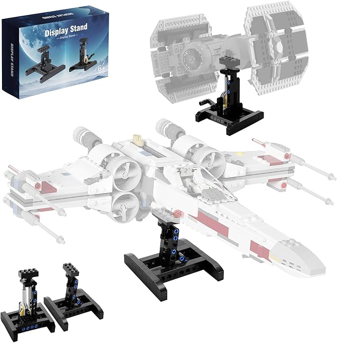 Display Stand for Lego X-Wing Fighter 75301 Building Kit, Stand for Lego TIE Bomber 75347, Stand for Lego Mando N-1 Fighter 75325, Adjustable Angle Bracket Toy for Kids Aged 6+, 2 Pack