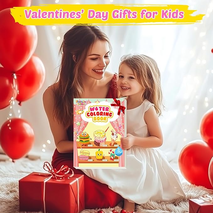 Water Coloring Books for Toddlers - Easter Basket Stuffers Watercolor Paint Book Drawing Art Paper for Kids Mess Free Craft Supplies kit Toy for Age 3 4 5 6 Valentines Birthday Gift(Food）
