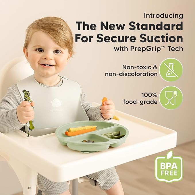 KeaBabies Suction Plates for Baby, Toddler - 3-Pack 100% Silicone Toddler Plates, Divided Baby Plates with Suction, Silicone Plates for Baby, Kids, BPA-Free, Microwave, Dishwasher Safe (Mellow)