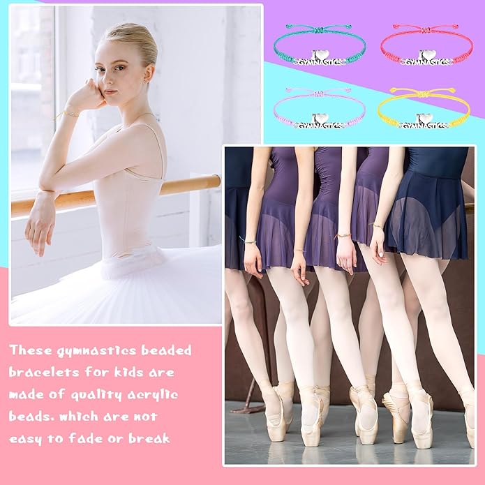 Sureio 48 Pcs Gymnastics Bracelet Gifts Bulk Adjustable Rope Braided Bracelets Christmas Gifts Gymnastics Jewelry Gymnastics Party Favors Supplies for Women Gymnasts