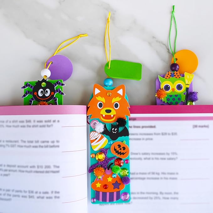 Winlyn 36 Sets Halloween Crafts Kits Holiday Fall Kids Crafts DIY Halloween Bookmarks Ornaments Art Sets Bats Monster Ghost Foam Stickers Arts and Crafts for Kids Classroom Activities Party Favors