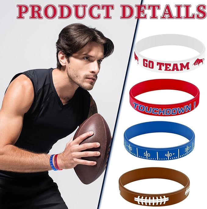 Deekin 32 Pcs Football Silicone Bracelets Football Party Favor Bracelet Football Motivational Rubber Bracelets for Men Women Fan Party Favors Sport Theme Birthday Party Supplies Gifts(Fashion)