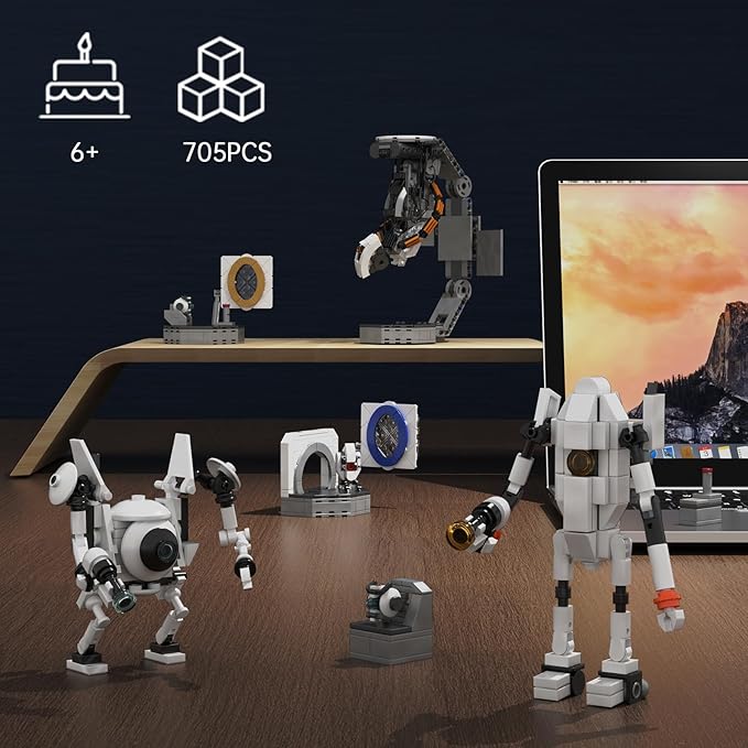 Portal Building Block Set, Awesome Glados Science Action Figure Model Toy, Atlas and P-Body Testing Supervisor Robot Construction Playset Birthday for Kids Fans(705 PCS)