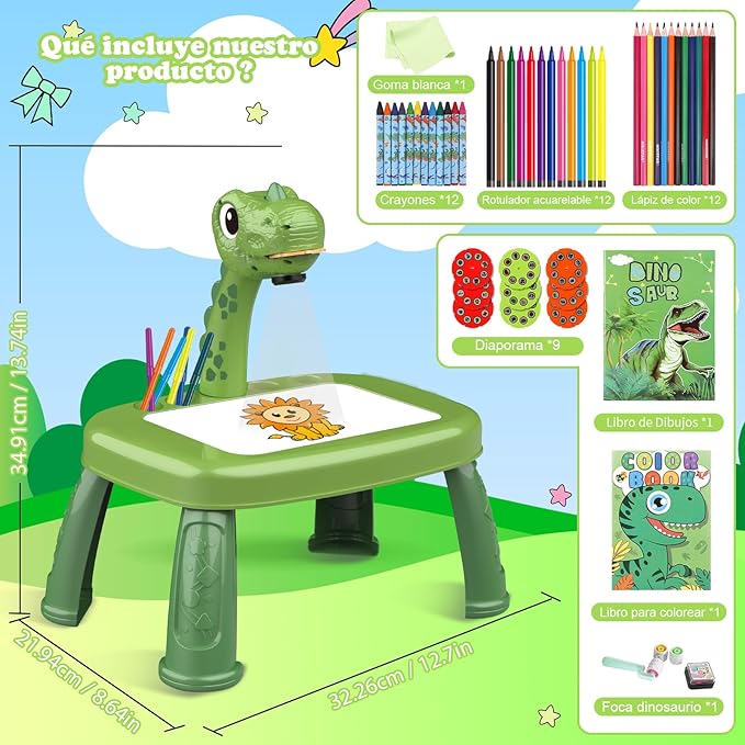 wakeInsa Drawing Projector,Arts and Crafts for Kids,Include Drawing Board,Crayons,Coloring Book,Stickers etc,Boys Dinosaur Toy,Toddler Learning Toys,Dinosaur Gifts for Boys,Toys for 3+ Years Old