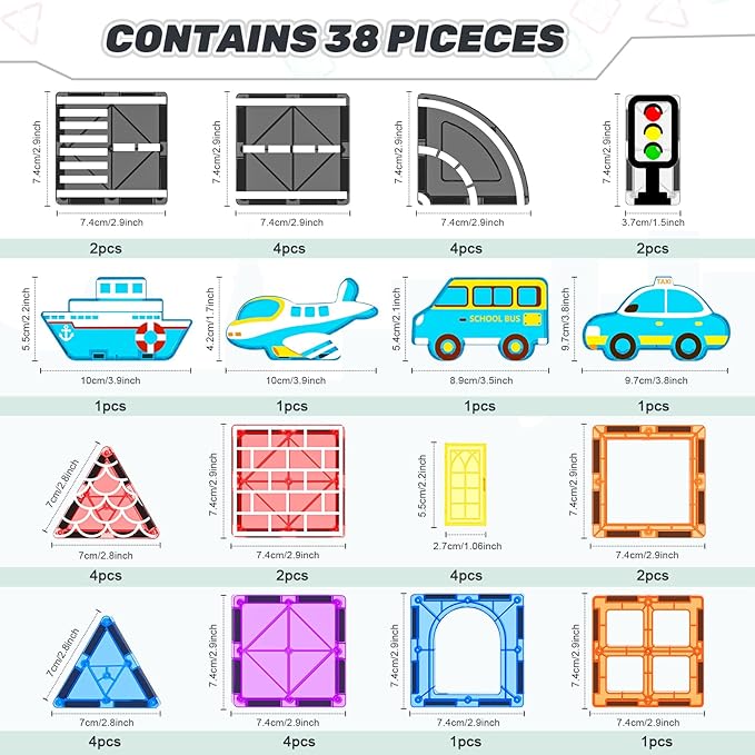 Magnetic Tiles Road Set with Car Toys, Magnetic Building Blocks for Toddlers, STEM Construction Toys for Kids Ages 3+, Gifts Toys for Boys & Girls