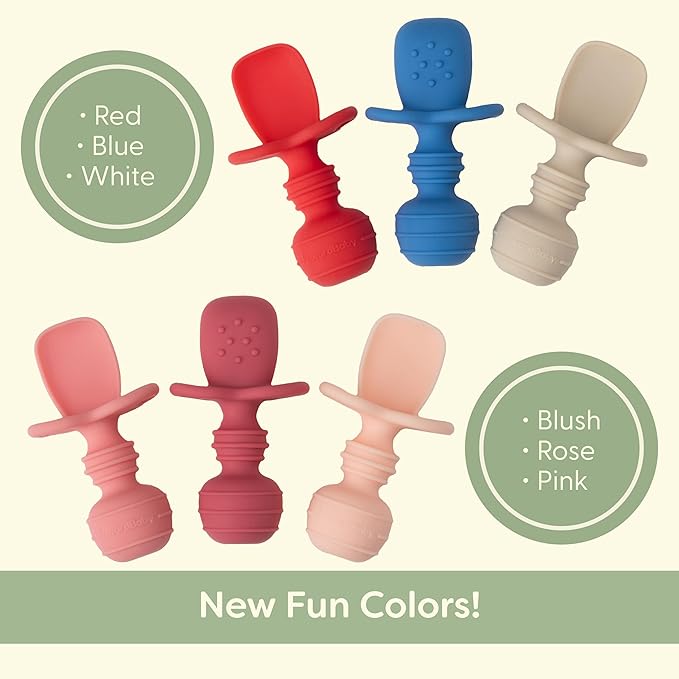 UpwardBaby 3 Pack Silicone Baby Feeding Spoons with Anti Choke Barrier - Baby Spoons Self Feeding 6 Months, First Stage Infant Supplies, Toddler Utensils, Baby Led Weaning Soft-Tip Training Spoons