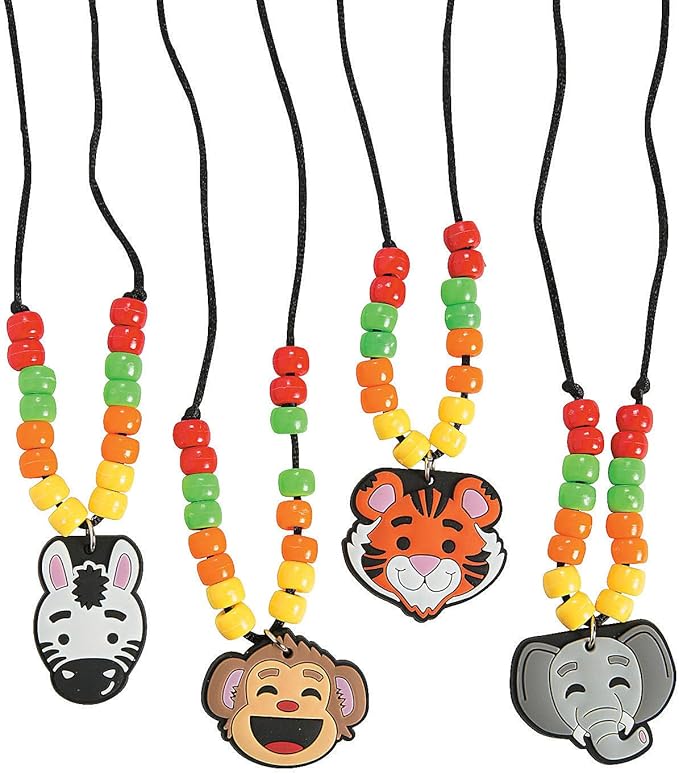 Zoo Animal Bead Necklace Craft Kits - Makes 12 - DIY Crafts for Kids and Fun Home Activities