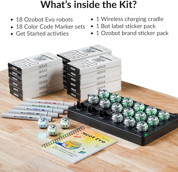 Evo Classroom Kit (12 Bots): Interactive Coding Robot, Kids Ages 5+, Includes 12 Evo Robots, Color Code Markers, Charging Cradle, Bot Stickers, Access to 700+ STEAM Lessons, Educators & Parents