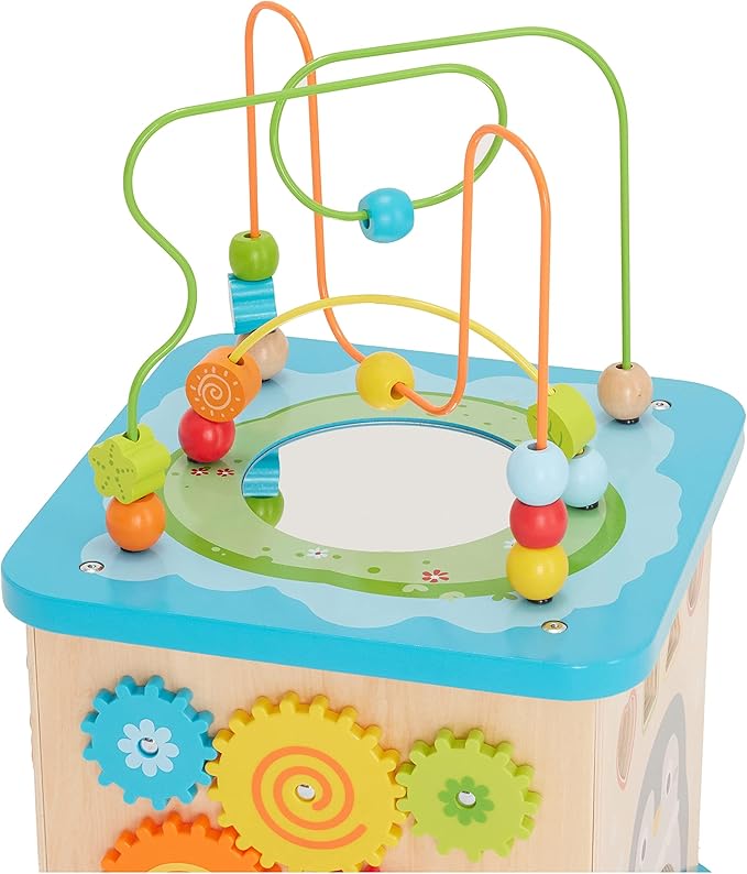 Amazon Basics Kids Wooden Educational Activity Learning Cube Toy, Gift for Toddlers Age 12M+, Developmental Shape Sorter, Multicolor, 13.4x22.5x13.4inches