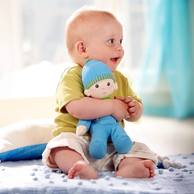 HABA Snug-up Doll Luis 8" First Boy Baby Doll - Machine Washable for Ages Birth and Up