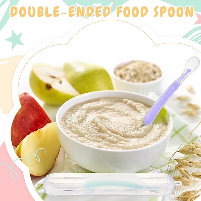Lallisa 2 Pcs Double Head Baby Silicone Food Spoon Baby Fruit Scraping Mud Spoon Soft Feeding Food Scraper for Infants Fruit Feeding (Purple and Pink)