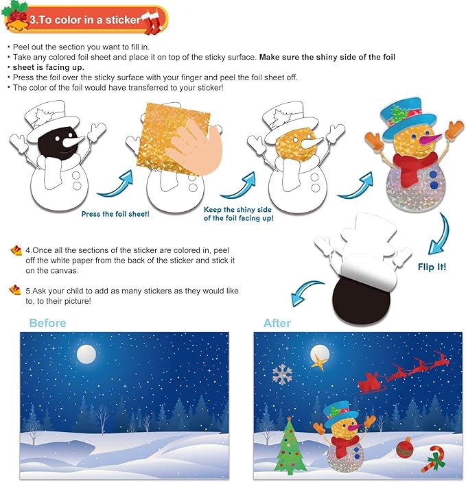 Vloso Christmas Fun Foil Art Kit for Kids,No Mess Art Creative Activity Travel Art and Crafts for Kids,Christmas Gifts Crafts for Girls&Boys Ages 4, 5, 6, 7, 8, 9(Christmas)