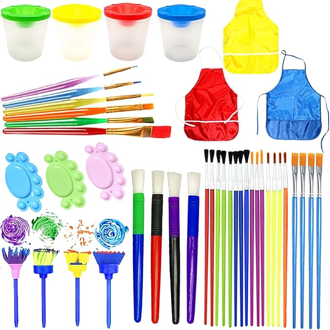 Painting Brushes 43PCS Kids All Purpose Paint Supplies Include Paint Cups with Lids Palette Tray Multi Sizes Paint Brush Set for Washable Paint Acrylic Paint Craft Art Paintbrush Sets