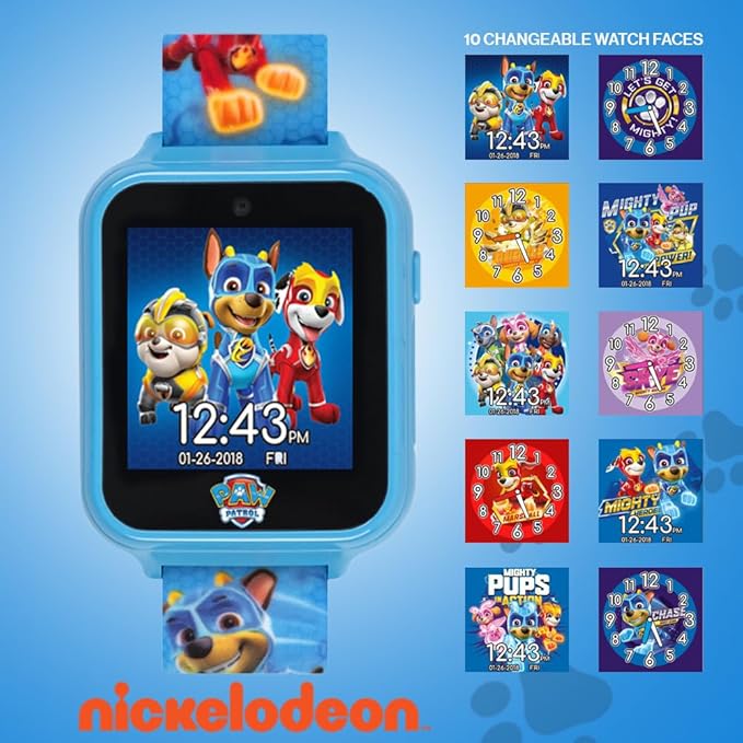 Accutime Paw Patrol Smart Watch with Camera for Kids and Toddlers - Interactive Smartwatch for Boys & Girls Featuring Games, Voice Recorder, Calculator, Pedometer, Alarm, Stopwatch, with USB Cable