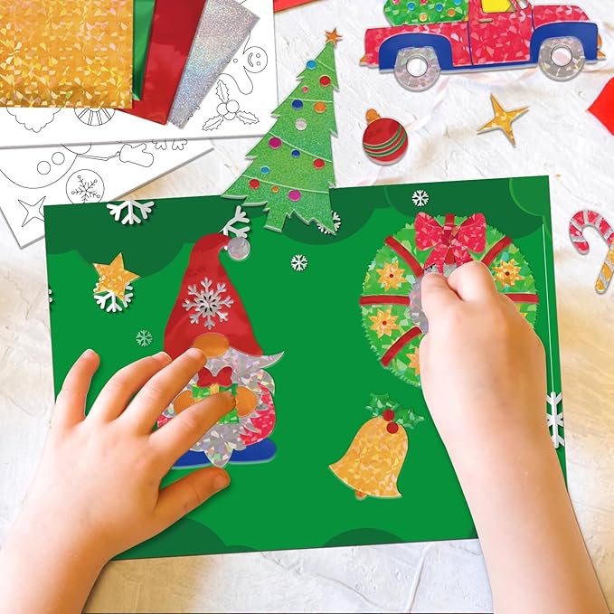 Vloso Christmas Fun Foil Art Kit for Kids,No Mess Art Creative Activity Travel Art and Crafts for Kids,Christmas Gifts Crafts for Girls&Boys Ages 4, 5, 6, 7, 8, 9(Christmas)