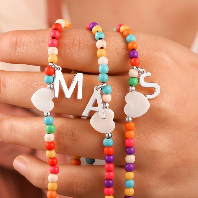 Ursteel Colorful Initial Cute Necklaces for Girls - Trendy Beaded Choker Necklace for Women Teen Girl, Handmade Letter Necklace Gifts for Women Girls Jewelry