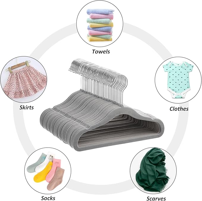Kids Velvet Hangers 15 Pack, 11 Inch Size Non-Slip Baby Hangers, Space-Saving Nursery Hangers, Perfect Infant/Toddler Clothes Hangers for Daily Use(Grey)