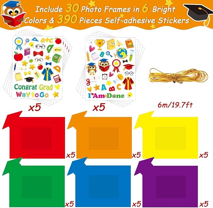 chiazllta 30 Packs Graduation Picture Frame Craft Kits for Kids Congrats Grad DIY Craft Art 2025 Graduation Party Decoration Favor Home Classroom Game Activities